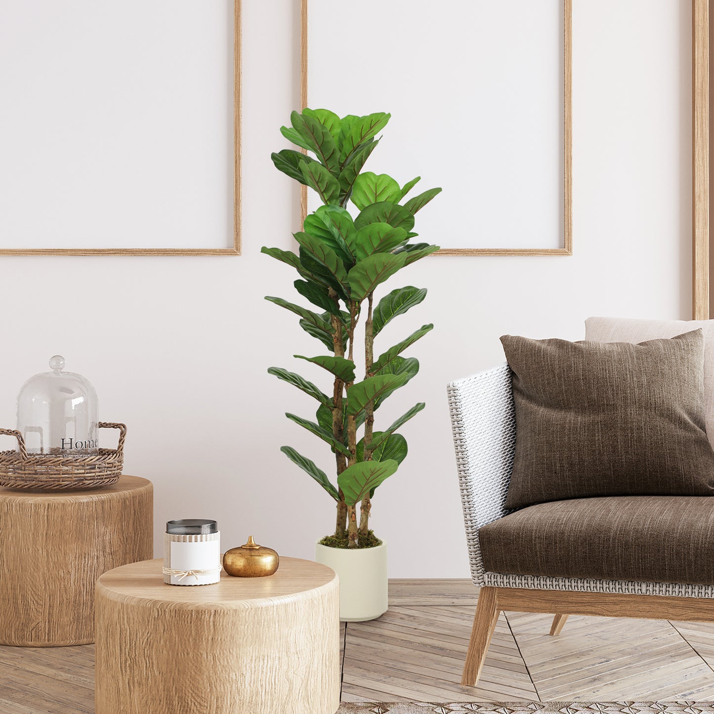 HOMCOM 120cm Artificial Fiddle Leaf Fig Tree Green Realistic Leaves Maintenance Free Indoor Plant Decor
