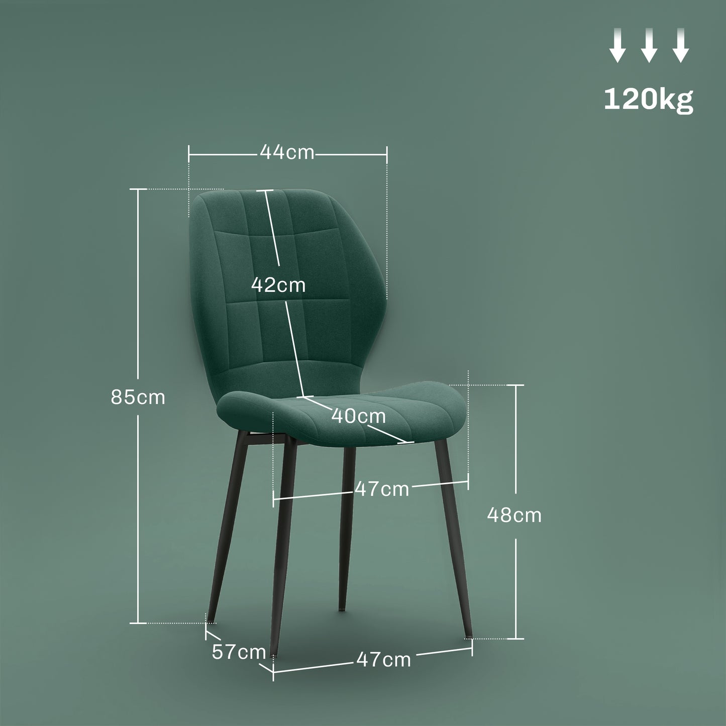 HOMCOM Set of Four Dark Green Flannel Tub Dining Chairs - ALL4U RETAILER LTD