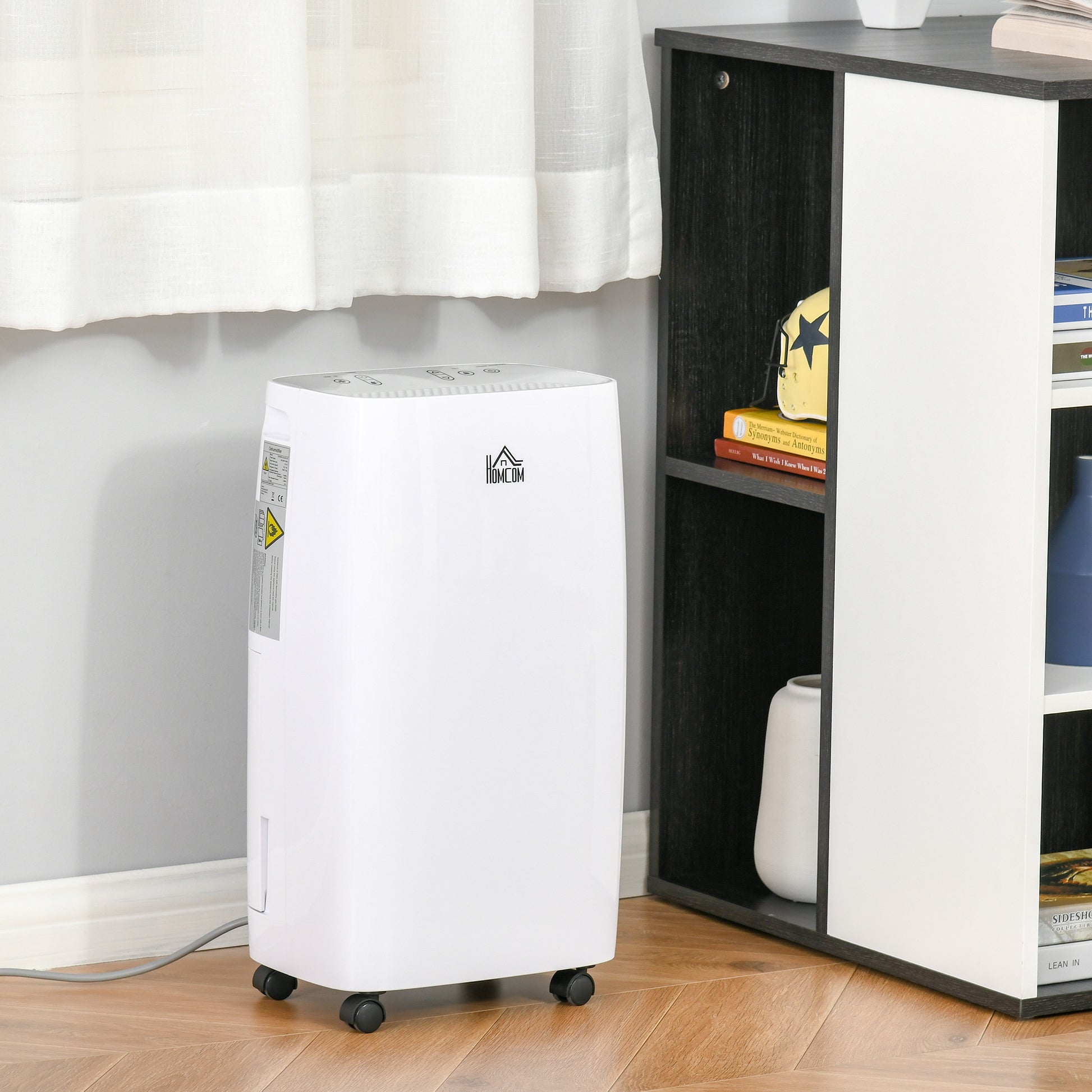 HOMCOM 12L/Day Compact Dehumidifier with 24H Timer, Humidity Control, and Mobility Wheels - White - ALL4U RETAILER LTD