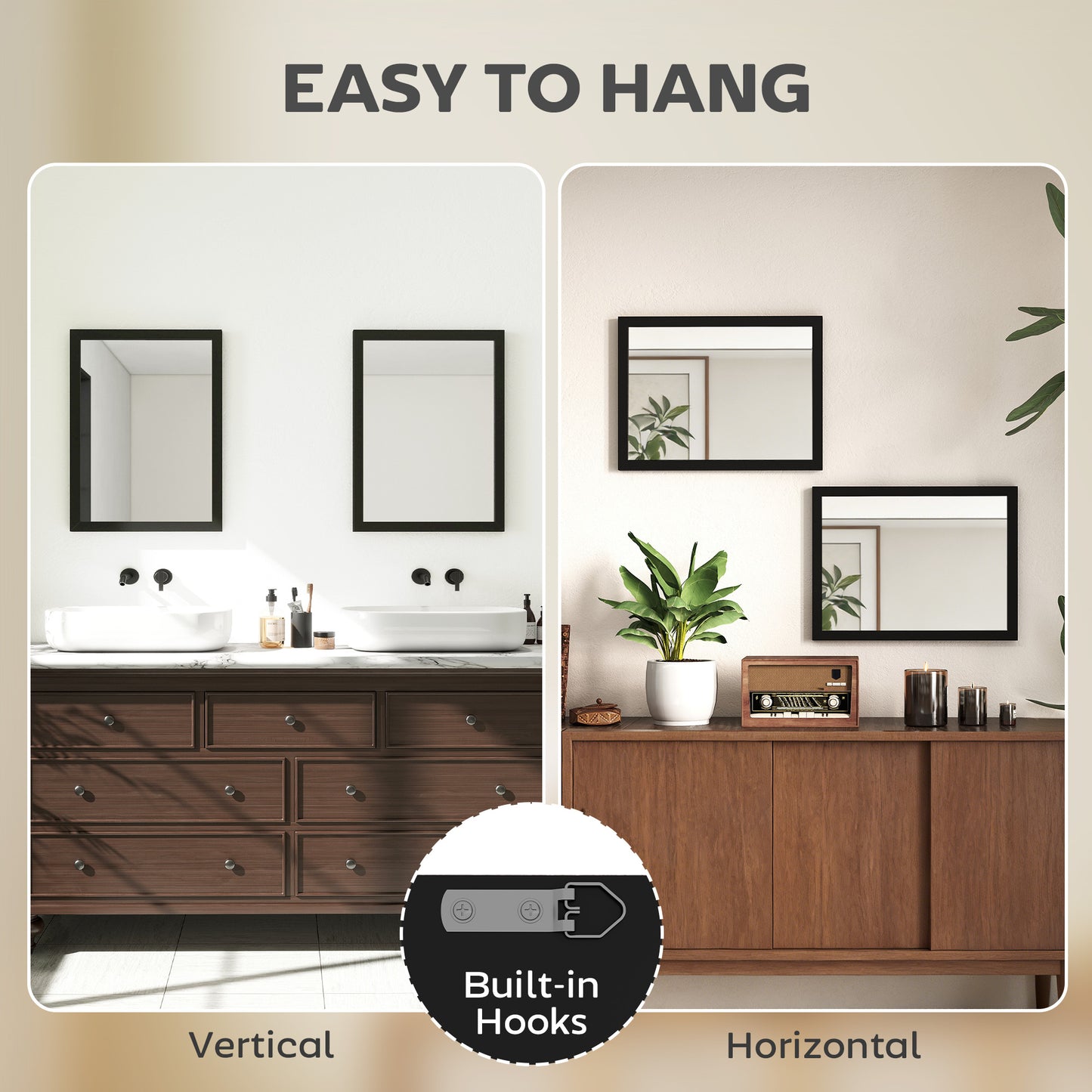 HOMCOM Wall Mounted Bathroom Mirror Set Of 2 30 By 40 Centimeters Black Rectangular Mirrors For Living Room Bedroom Hallway