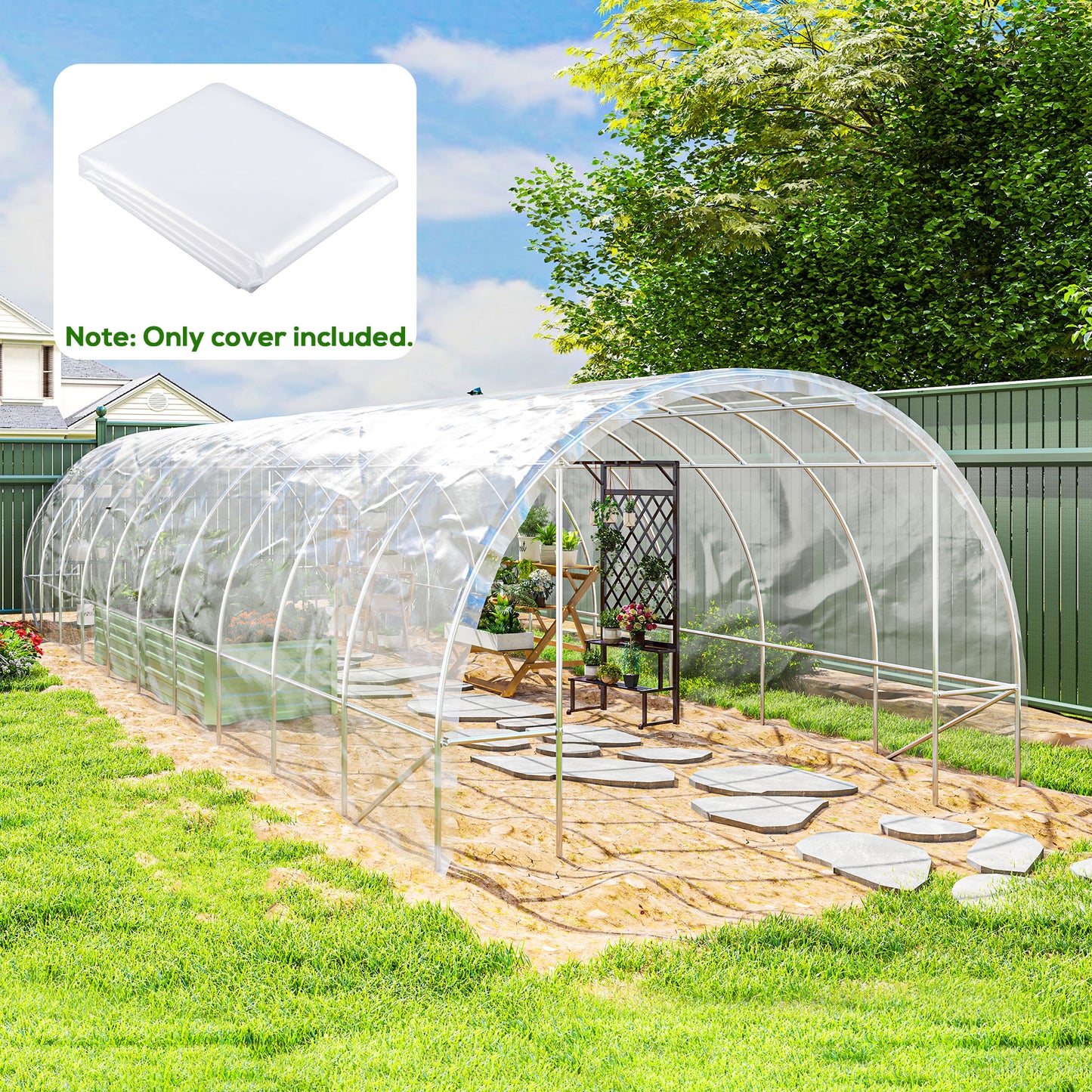 Outsunny 6x10m Heavy Duty Polypropylene Greenhouse Cover Replacement UV Resistant Waterproof Clear Polytunnel Cover