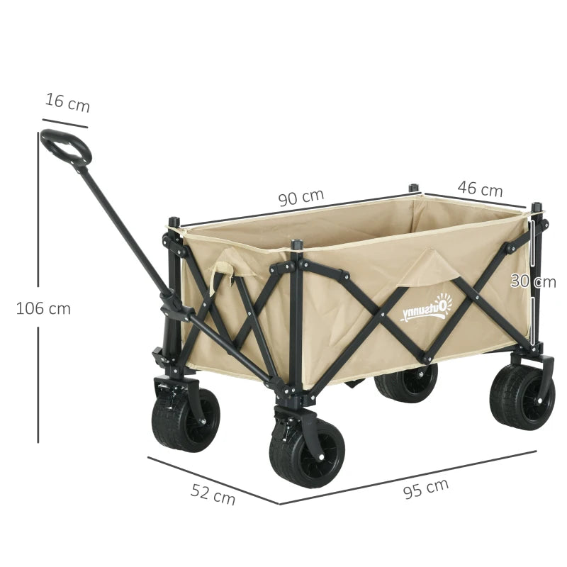 Outsunny Folding Garden Trolley, Outdoor Wagon Cart with Carry Bag - 120KG Capacity, Khaki - Ideal for Beach, Camping, Festivals - ALL4U RETAILER LTD