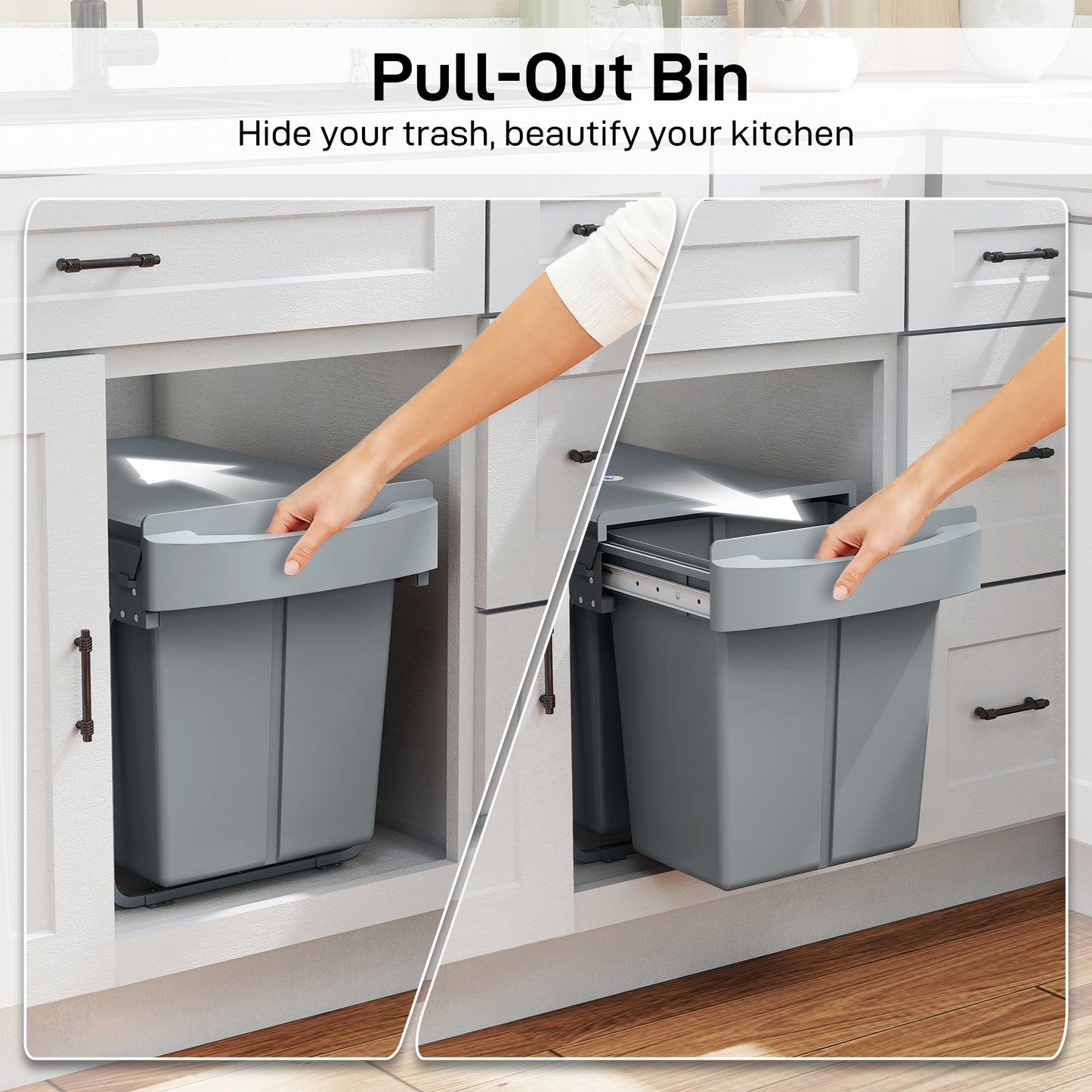 HOMCOM Pull Out Kitchen Bin Under Sink With Dual Removable Compartments And Smooth Glide Grey
