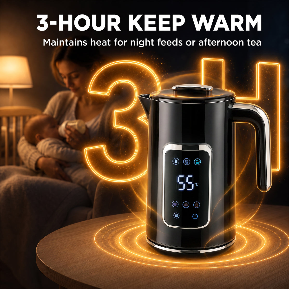 HOMCOM 1.7L Electric Kettle With Led Display Adjustable Temp Black