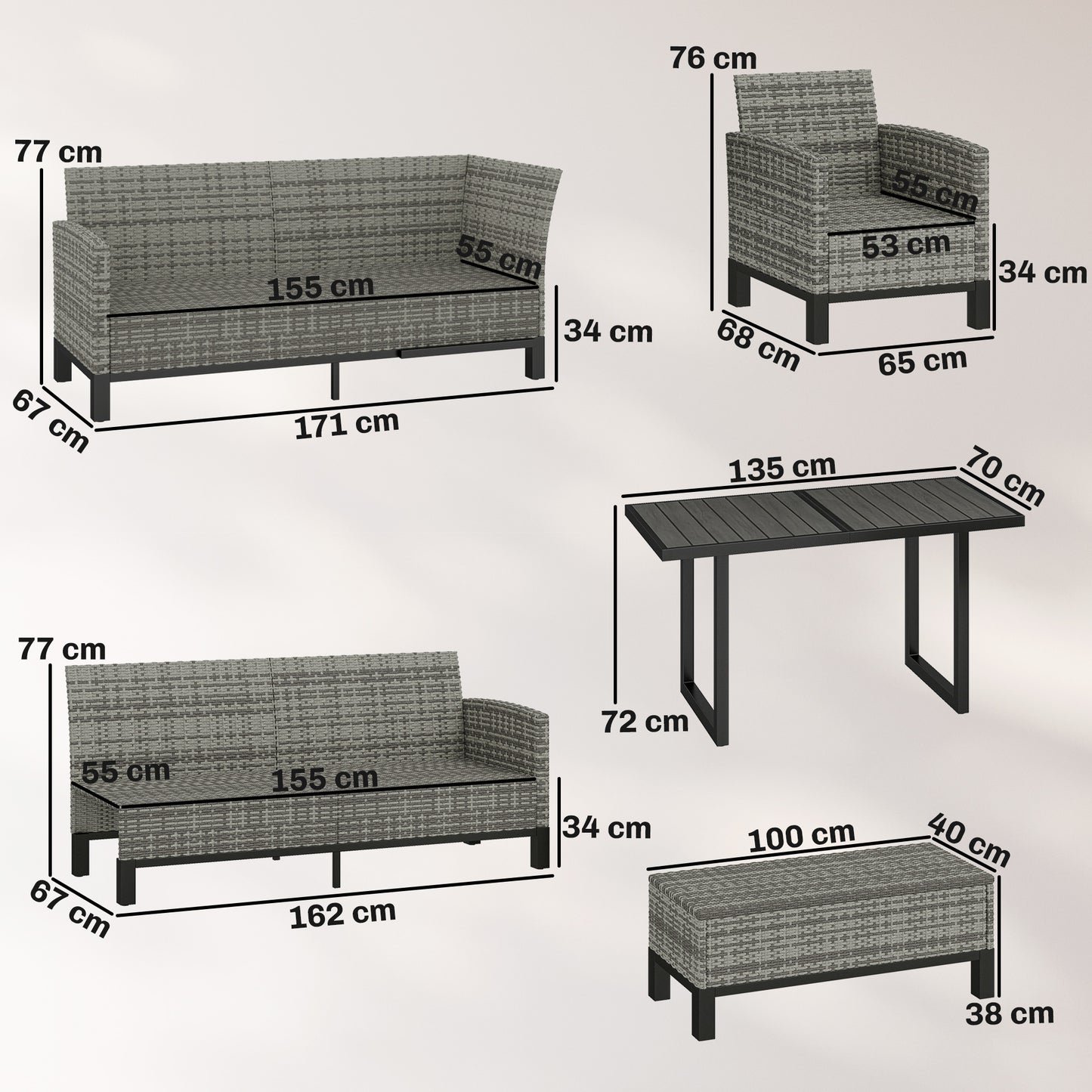 Outsunny 9 Seater Rattan Garden Corner Sofa Set Outdoor Dining Set With Faux Wood Table Ottoman And Cushions Dark Grey