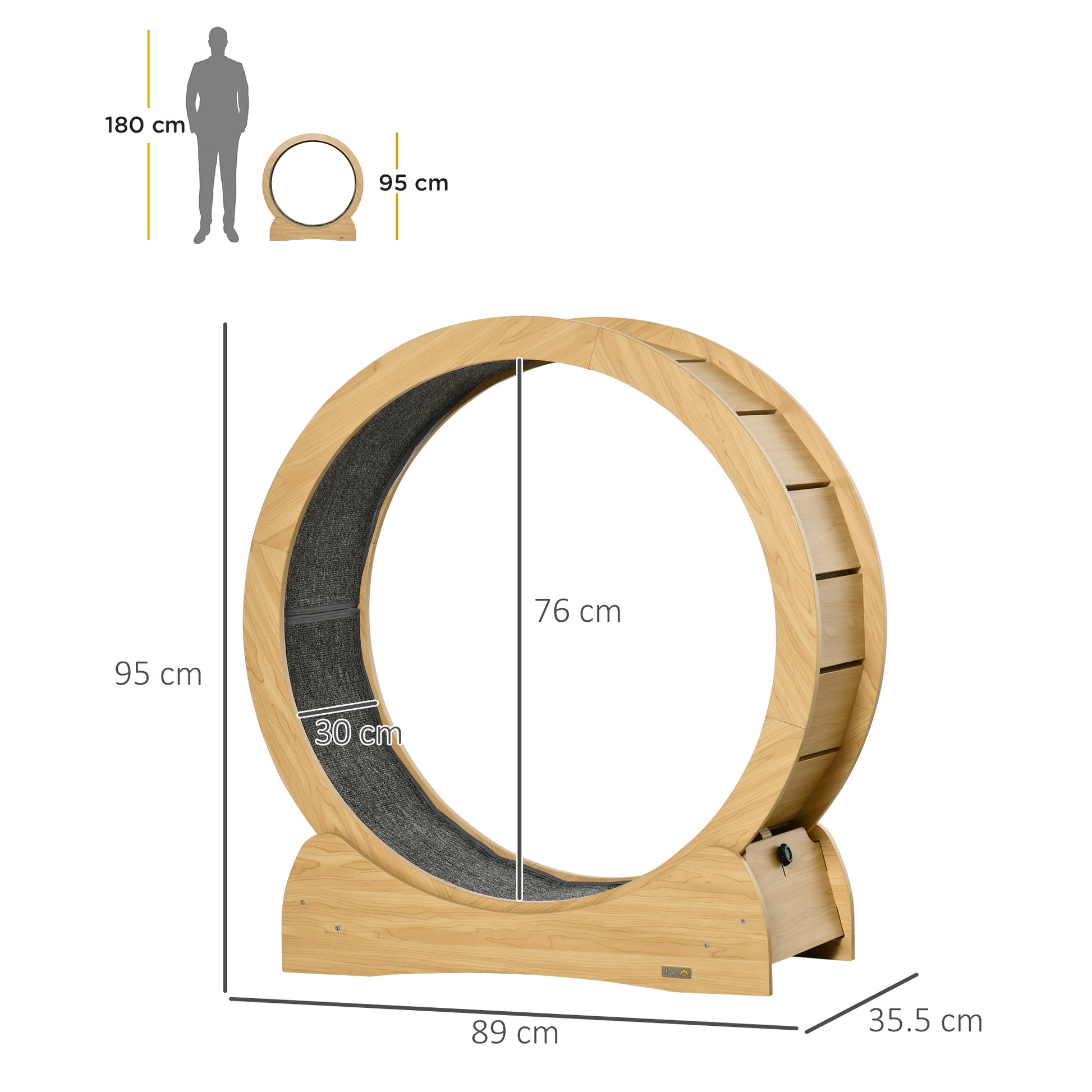 PawHut Wooden Cat Exercise Wheel with Soft Runway – PawHut Cat Treadmill for Indoor Fitness - ALL4U RETAILER LTD