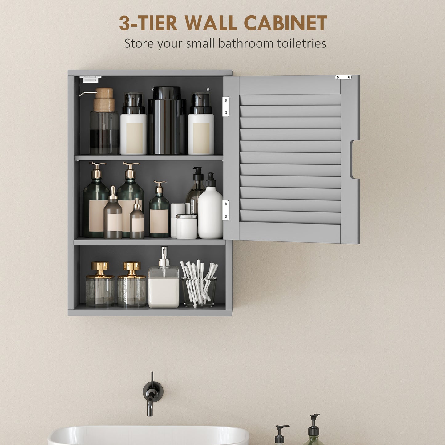 HOMCOM Wall Mounted Bathroom Cabinet Grey With Adjustable Shelves 40 x 20 x 60 cm