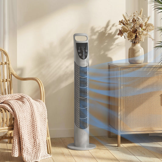 HOMCOM Tower Fan Oscillating With Remote Control 3 Speeds 3 Wind Modes 40W Quiet Grey