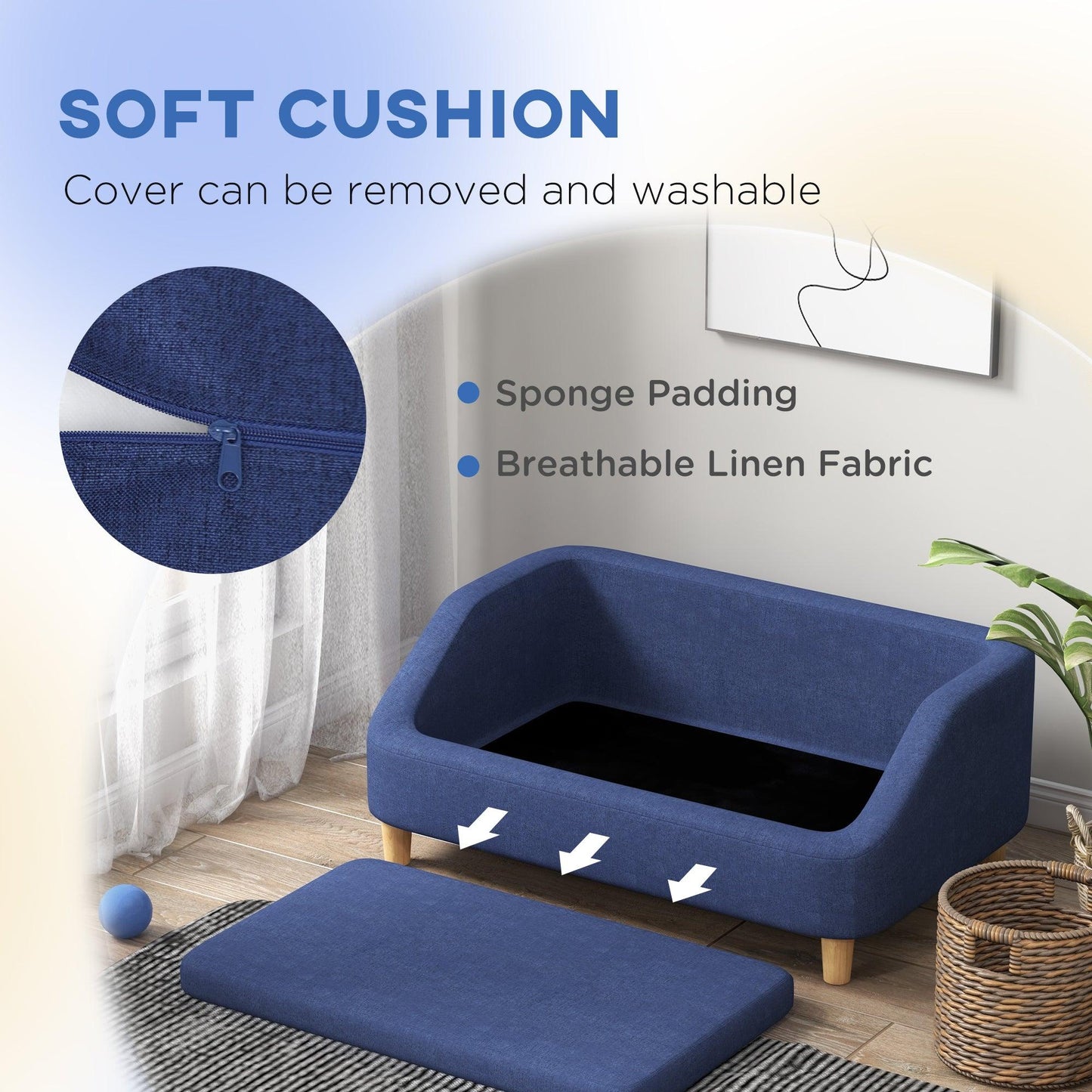 PawHut Dog Sofa Bed with Soft Washable Cushion - Blue - ALL4U RETAILER LTD