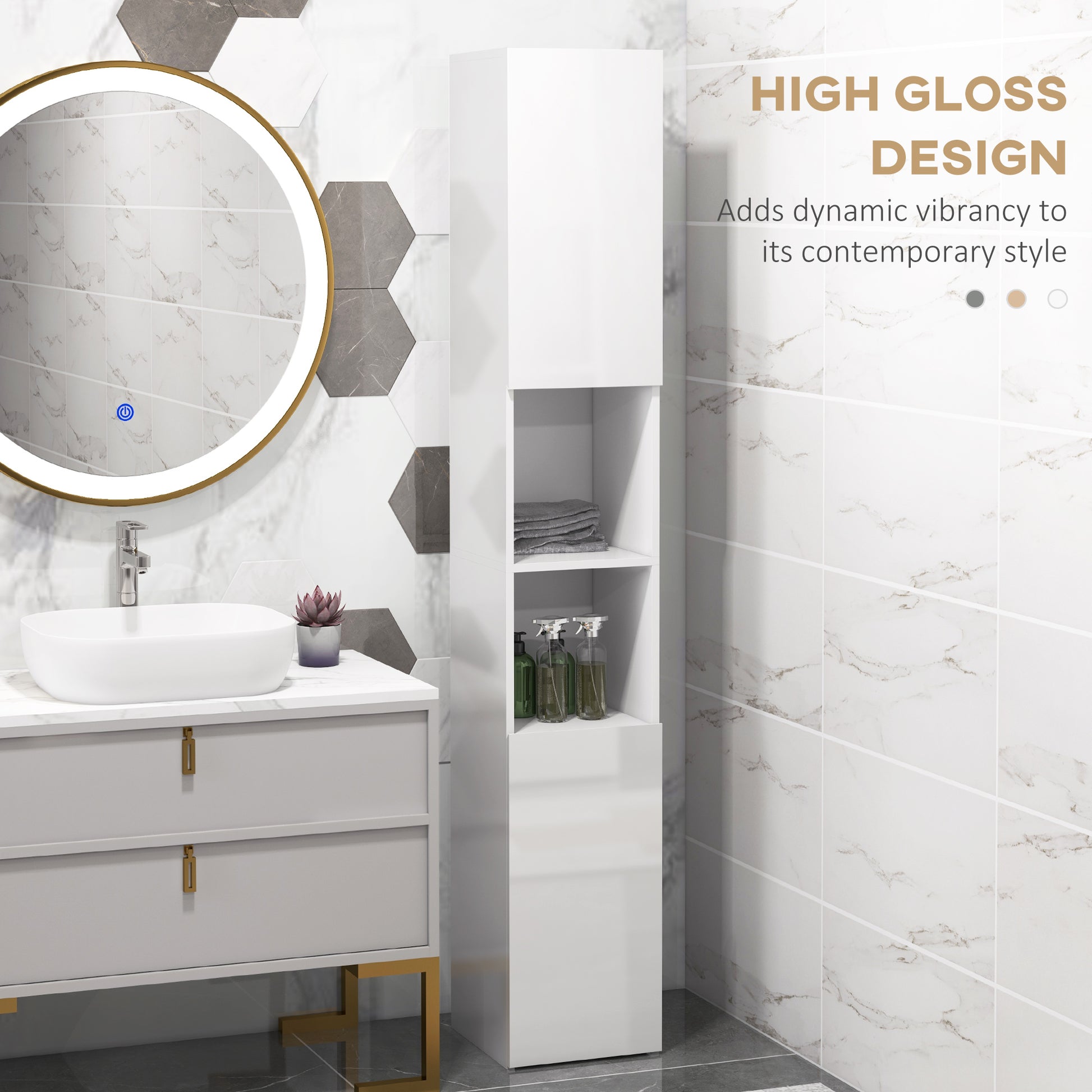 Kleankin Modern White Freestanding Bathroom Storage Cabinet with Mirror and Adjustable Shelves - ALL4U RETAILER LTD