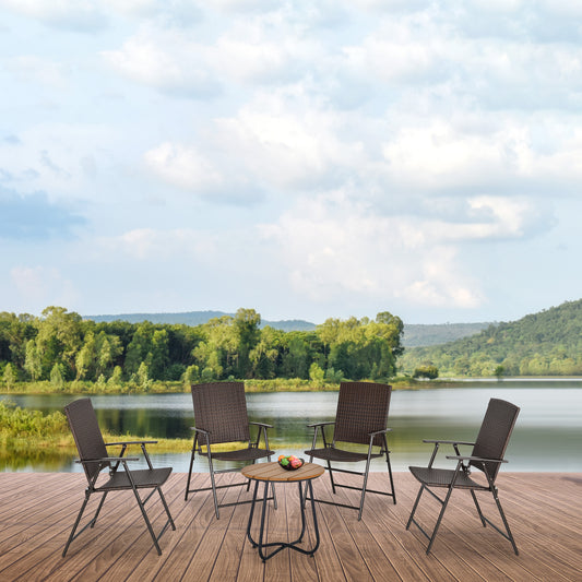 Outsunny Set of 4 Foldable Rattan Chairs for Garden and Poolside - Durable Steel Frame and Weather-Resistant Design - ALL4U RETAILER LTD