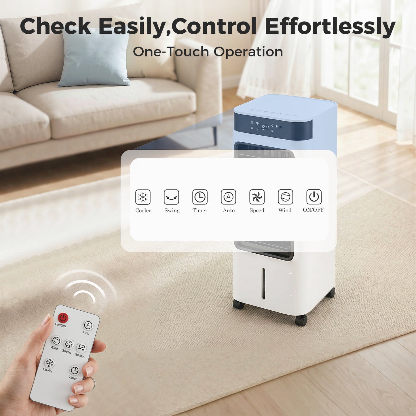 HOMCOM Portable 3In1 Air Cooler Evaporative Humidifier 7L Water Tank 48 Degree Oscillation White