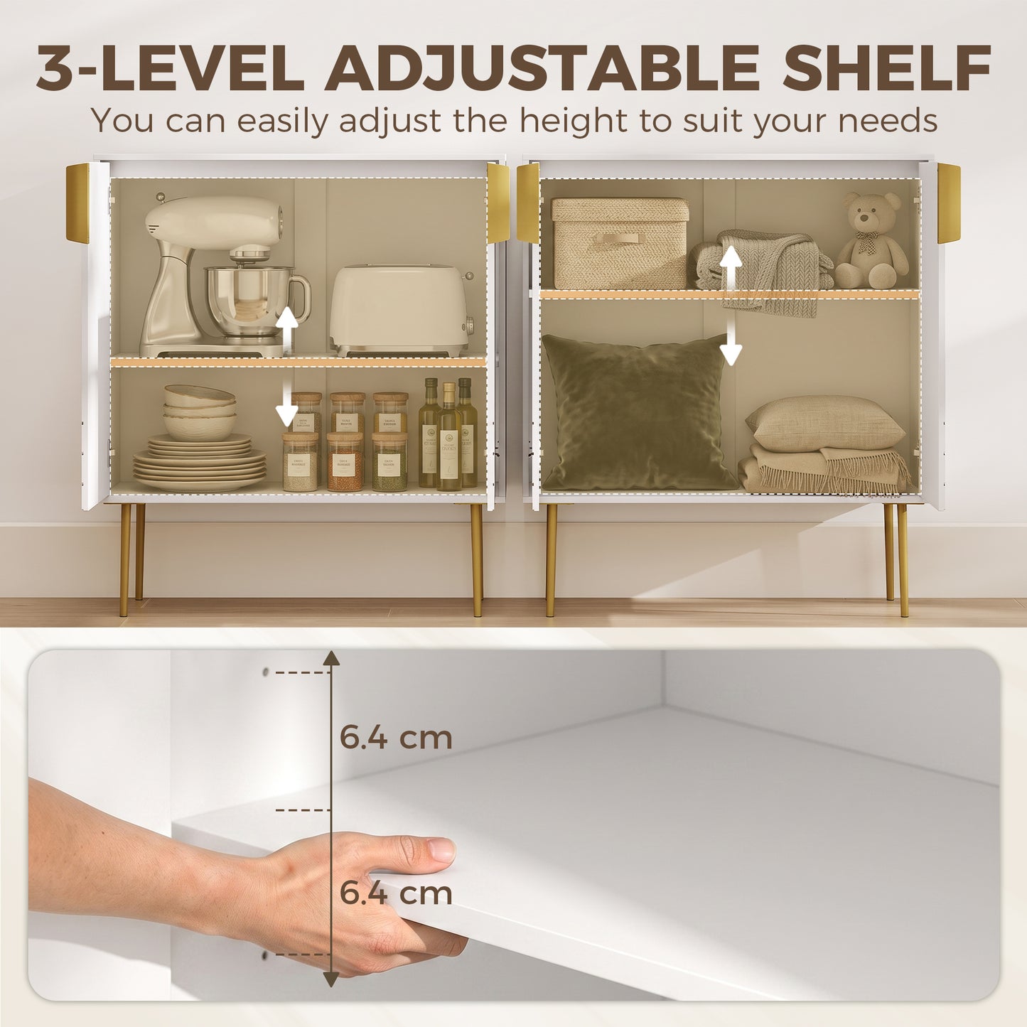 HOMCOM Modern Kitchen Cupboard With 2 Doors And Adjustable Shelf White Storage Cabinet With Metal Legs