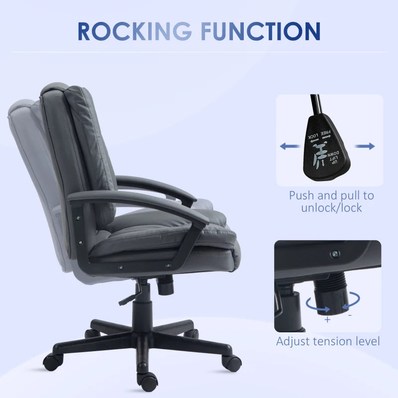 HOMCOM Office Chair - Faux Leather Computer Desk Chair, Mid Back Executive Chair with Adjustable Height and Swivel Rolling Wheels for Home Study - Dark Grey - ALL4U RETAILER LTD