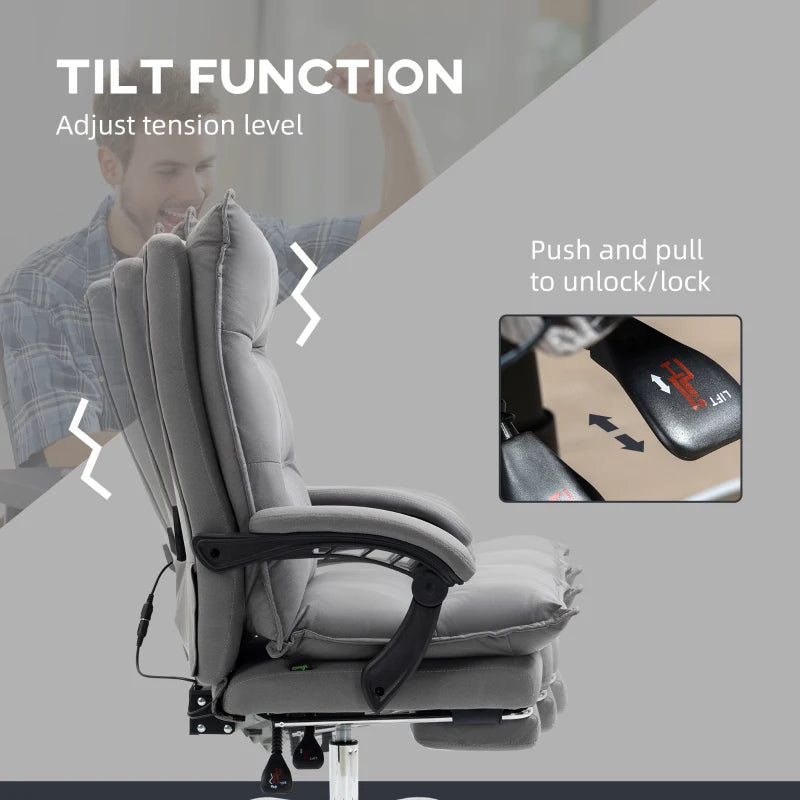 Vinsetto Microfiber Vibration Massage Office Chair - Grey Computer Chair with Heat, Footrest, Armrest, Double Padding, Reclining Back - ALL4U RETAILER LTD