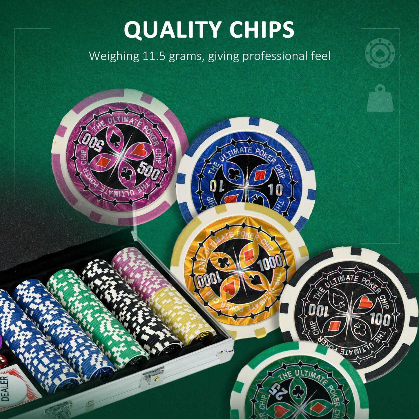 SPORTNOW 500PCS Poker Chips Set Poker Set with Mat and Chips, 2 Card Decks, Dealer, 5 Dices - ALL4U RETAILER LTD