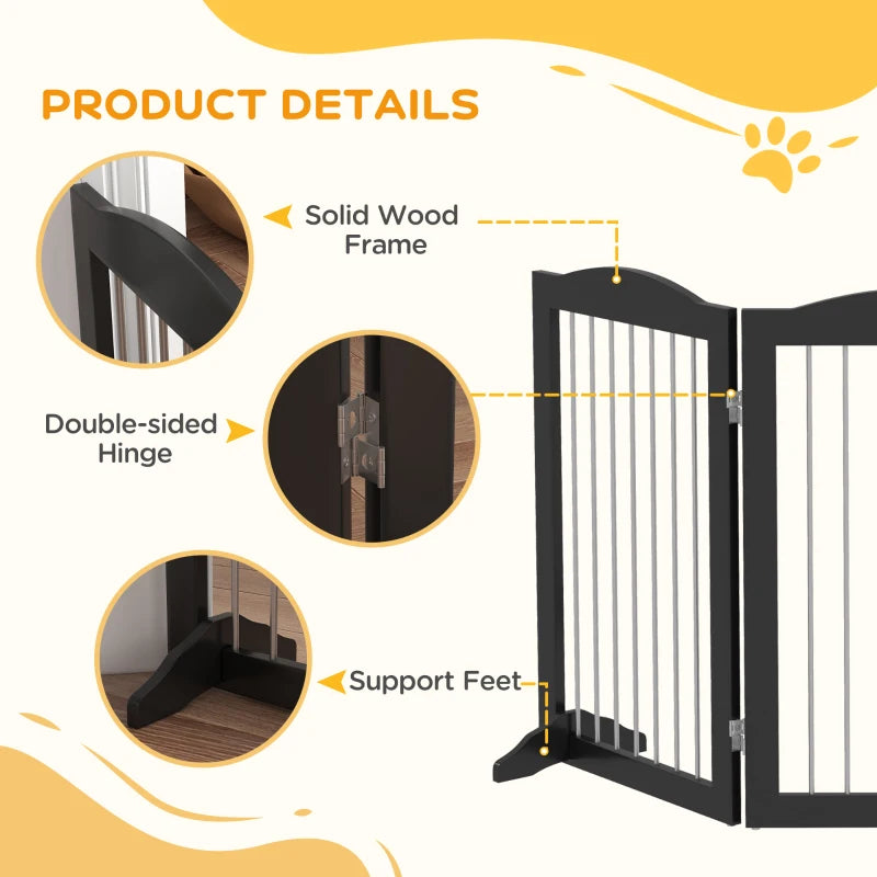 PawHut Foldable Dog Gate | Freestanding Pet Gate with Two Support Feet | Ideal for Staircases, Hallways, and Doorways | Sturdy Black Design - ALL4U RETAILER LTD