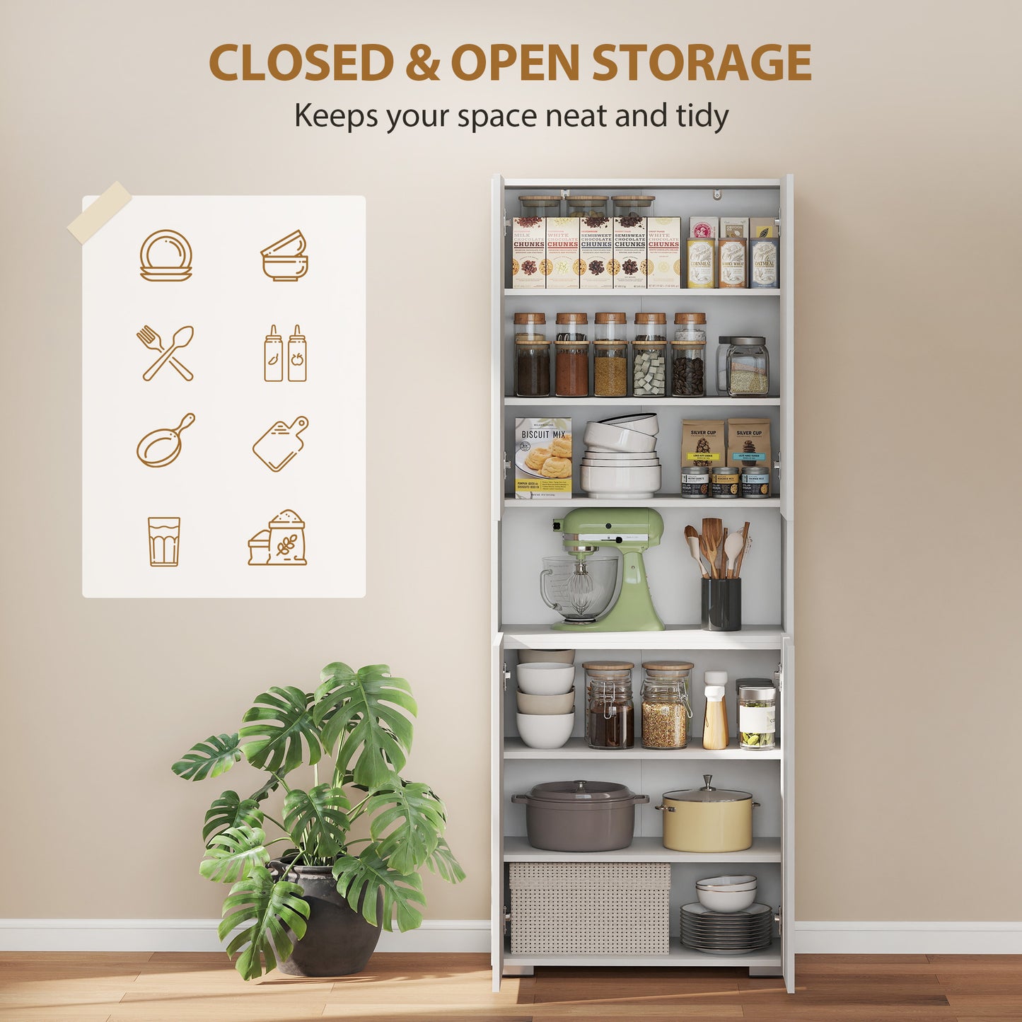 HOMCOM 180 Cm Tall Kitchen Cupboard Pantry Storage Cabinet With Soft Close Doors And Adjustable Shelves High Gloss White