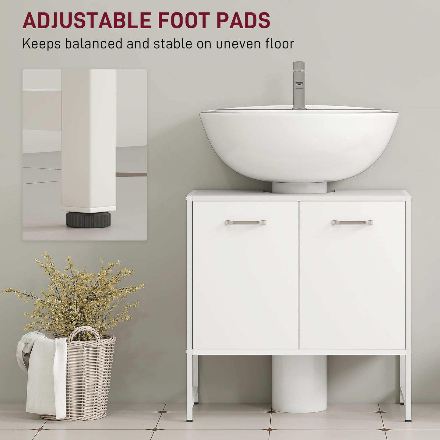 HOMCOM White Bathroom Vanity Unit Under Sink Cabinet With Soft Close Doors Fits Around Basins And Adjustable Shelving