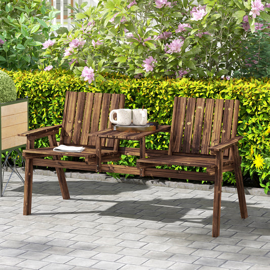 Outsunny 2-Seater Garden Loveseat With Table And Parasol Hole For Porch And Patio Carbonised Finish