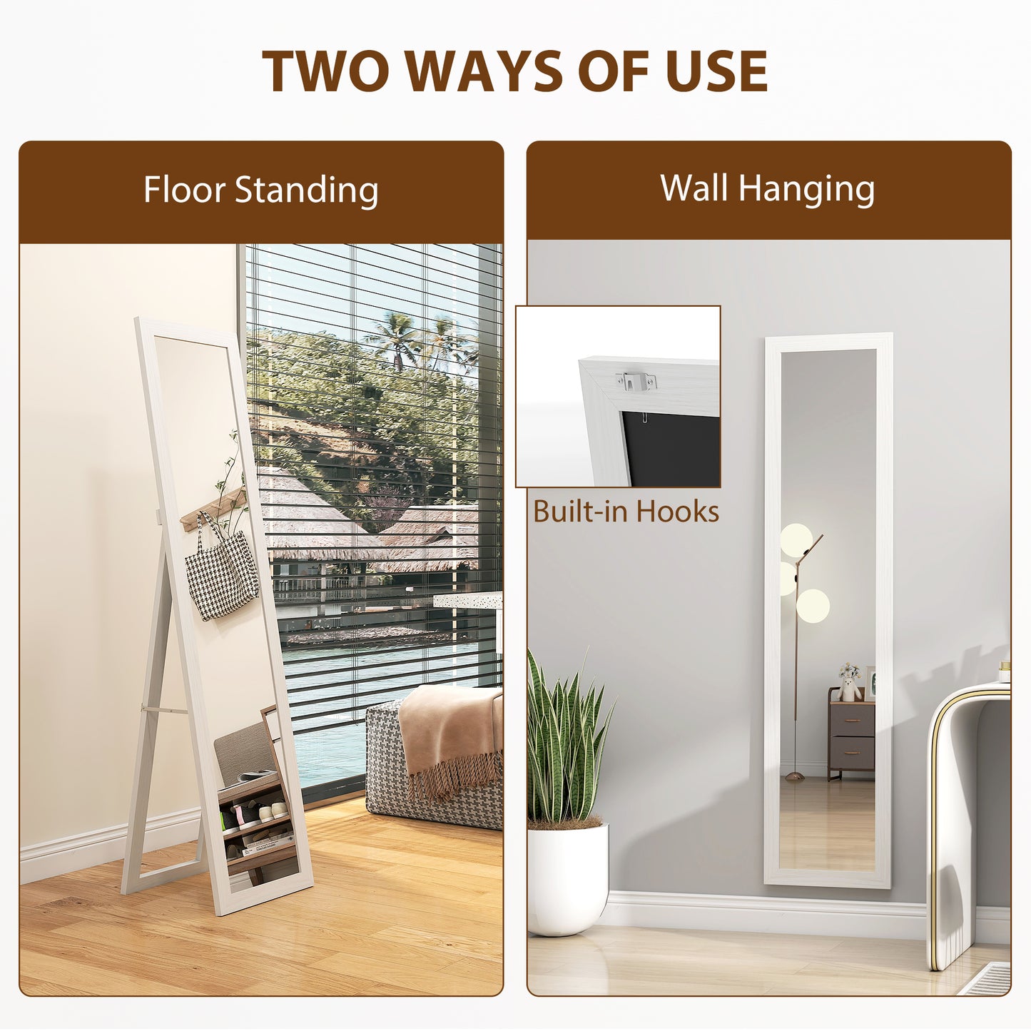 HOMCOM 37 x 157 cm Full Length Mirror White MDF Frame Standing Mirror for Bedroom