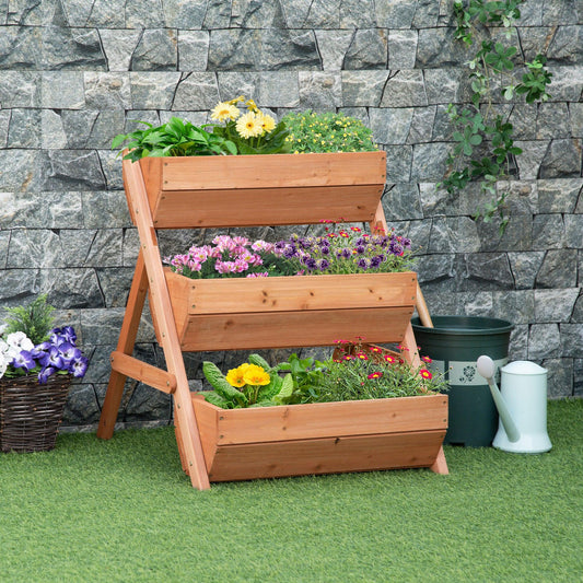 Outsunny 3 Tier Raised Garden Bed Wooden Elevated Planter Box Kit, Brown - ALL4U RETAILER LTD