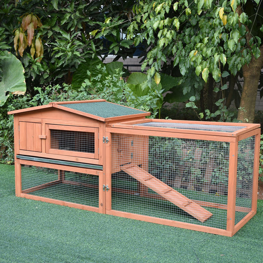 Pawhut Dual-Level Wooden Rabbit Hutch and Chicken Coop for Outdoor Use - 158 x 58 x 68 cm - ALL4U RETAILER LTD