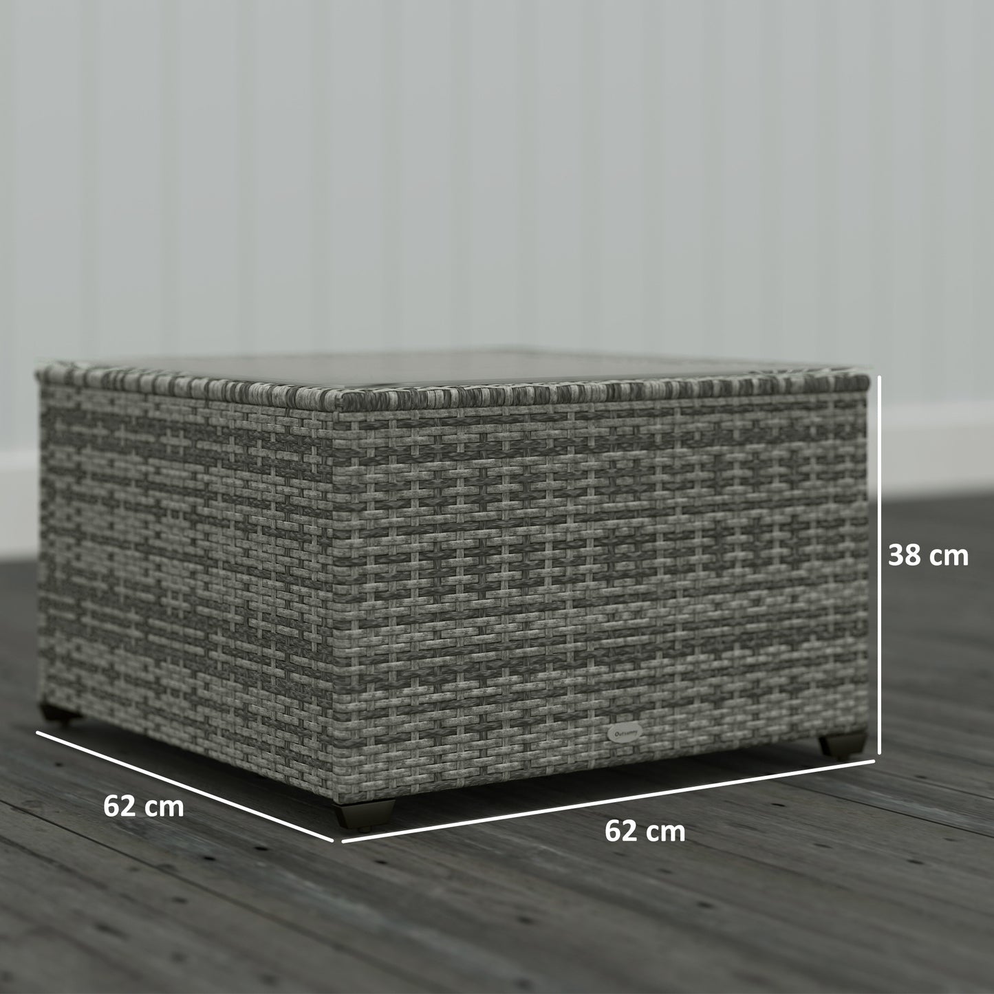 Outsunny 62 By 62 Centimeter Glass Top Rattan Garden Side Table Light Grey With Tempered Top