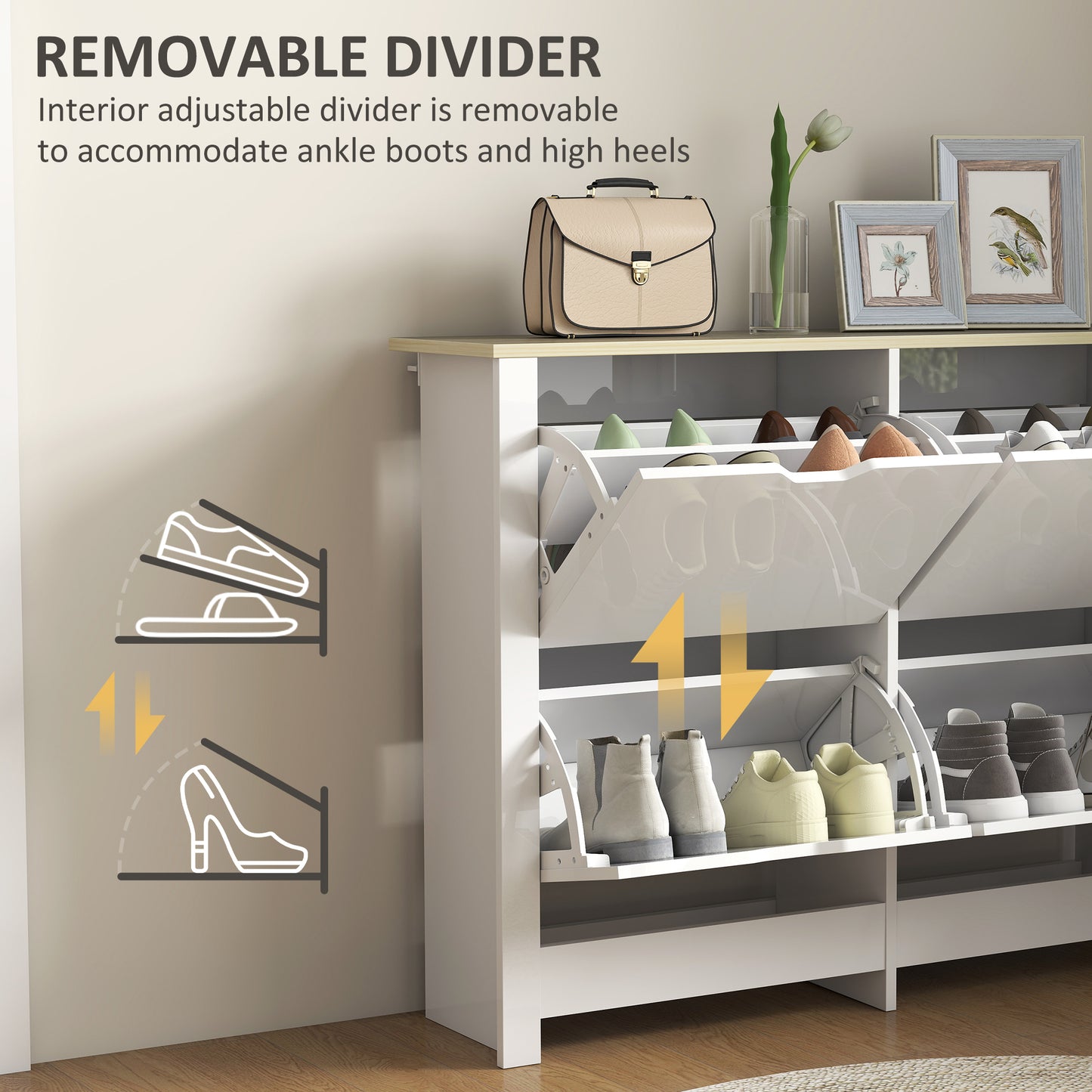 Homcom Slim White Shoe Cabinet Narrow Cupboard With 4 Flip Drawers And Adjustable Shelves For 16 Pairs Of Shoes