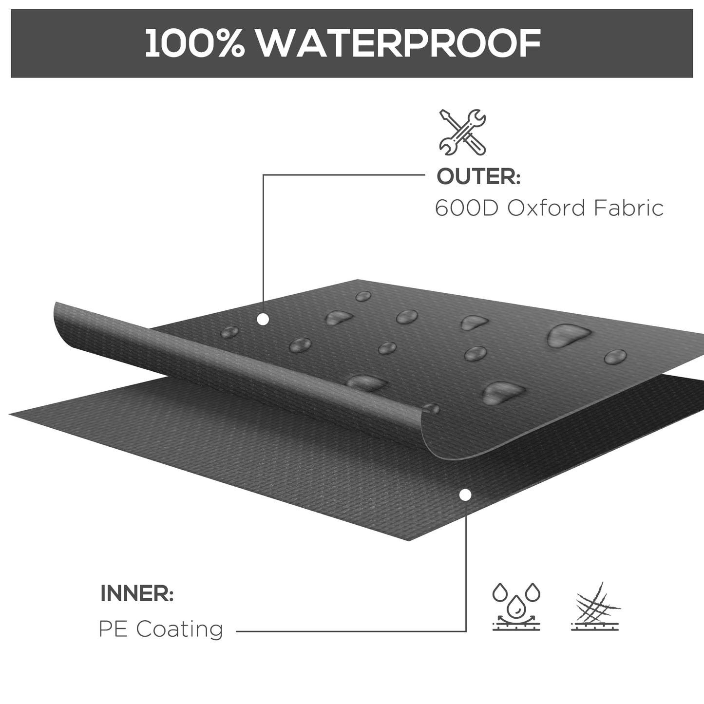 Outsunny Furniture Cover Waterproof Anti UV 600D Heavy Duty Oxford Fabric Rectangular Sofa Table Black 245x165x66 cm