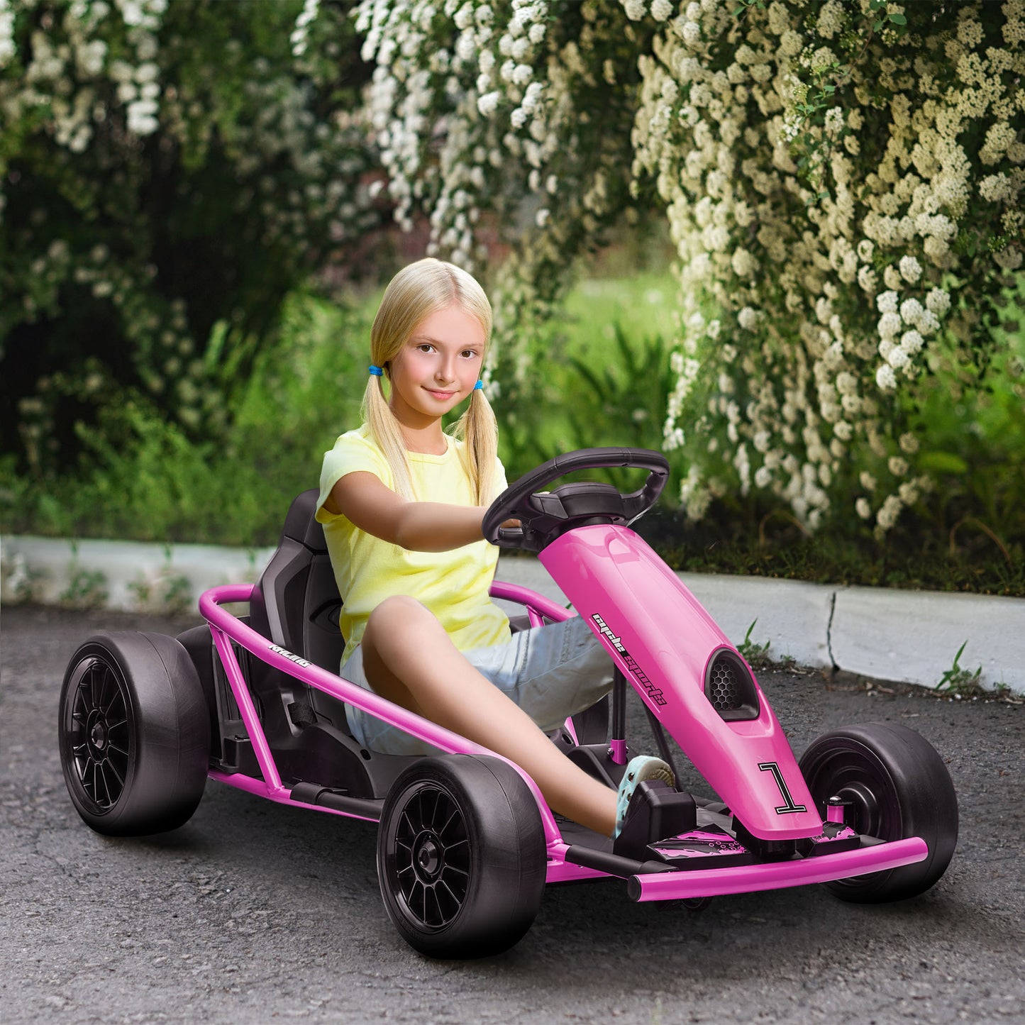 HOMCOM Electric Go Kart Kids 24V Drift Ride-On Racing 2 Speeds Boys Girls 8-12 Years Old Pink - ALL4U RETAILER LTD