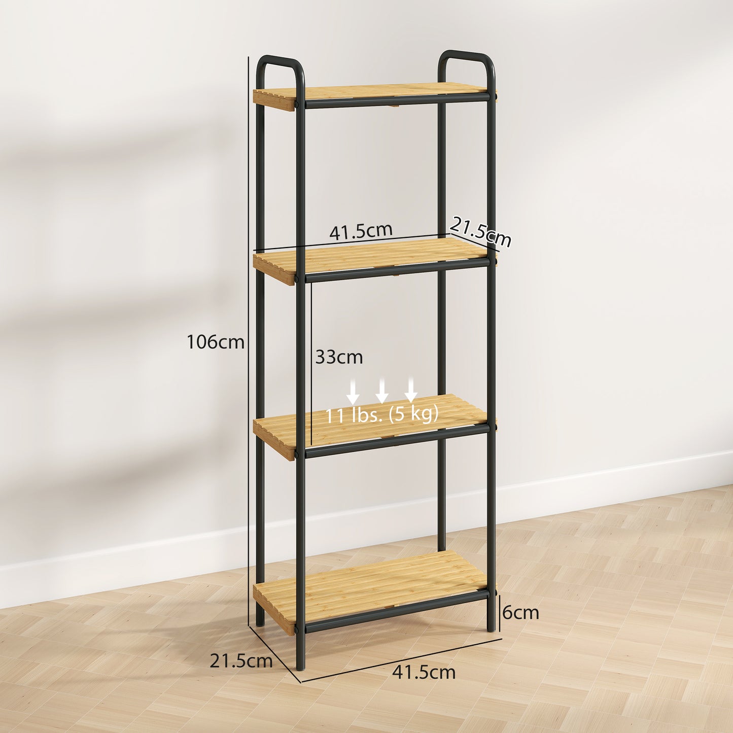 HOMCOM 4 Tier Bamboo Bathroom Storage Shelf Freestanding Narrow Shelving Unit With Slatted Shelves For Kitchen