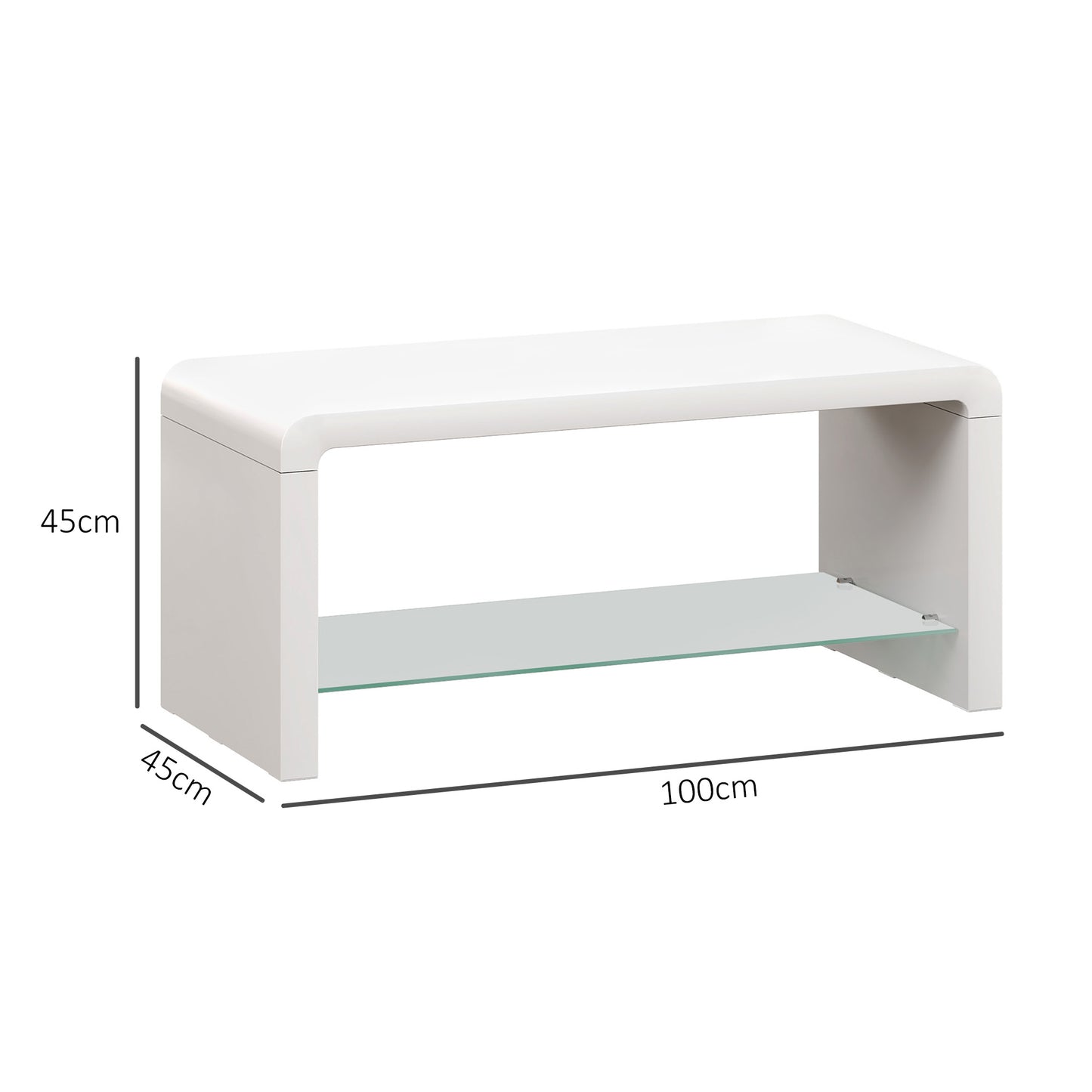 HOMCOM Curved Two Tier Coffee Table With High Gloss White Finish And Two Storage Levels