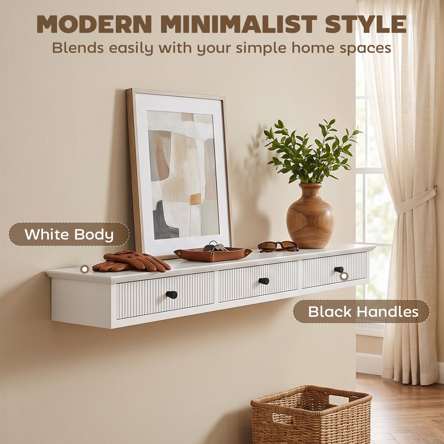 White Wall Mounted Storage Shelf Unit With Drawers MDF