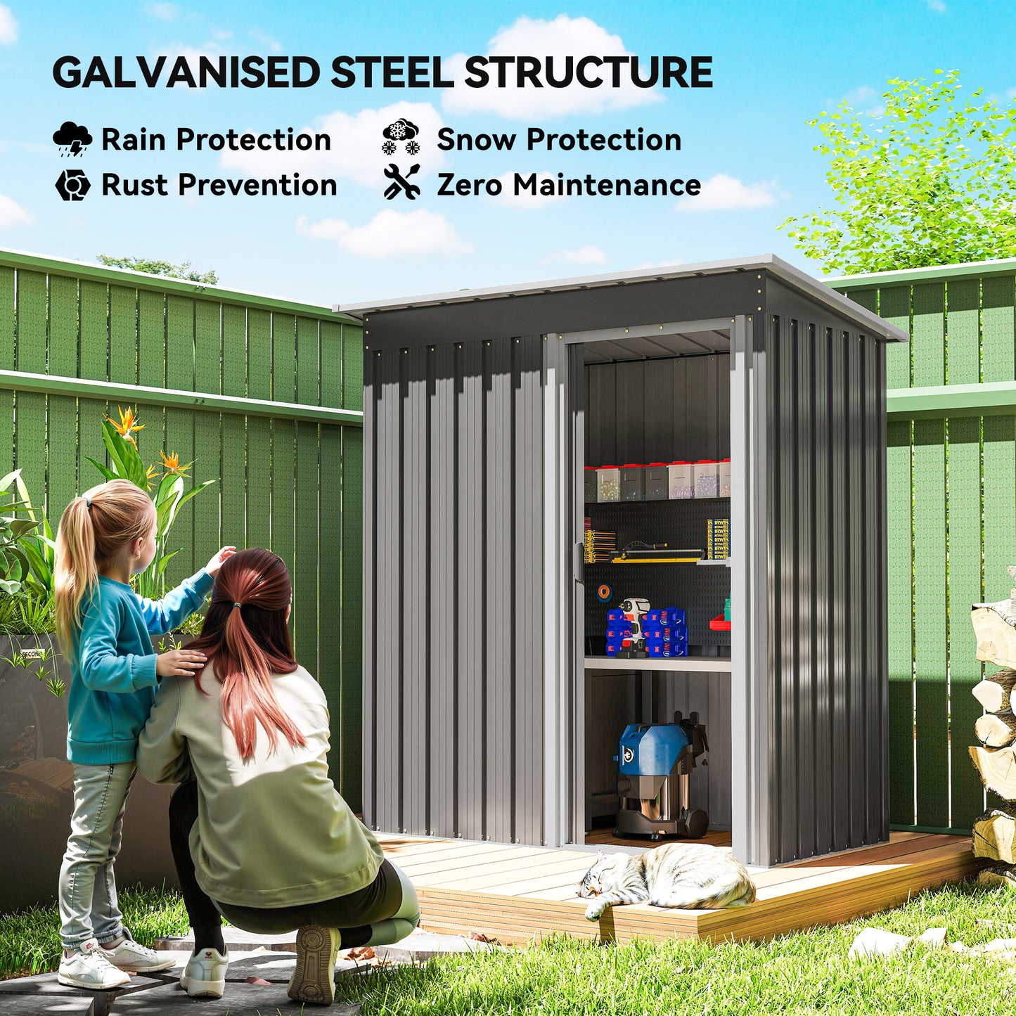 Outsunny 5x3 Ft Garden Storage Shed With Sliding Door Sloped Roof For Outdoor Tools Light Grey