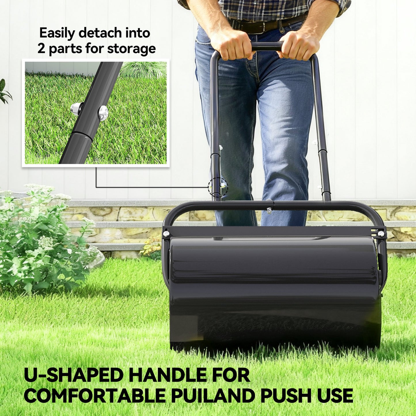 Outsunny 38L Fillable Cylinder Steel Lawn Roller Black for Flattening Lawns and Seedbeds