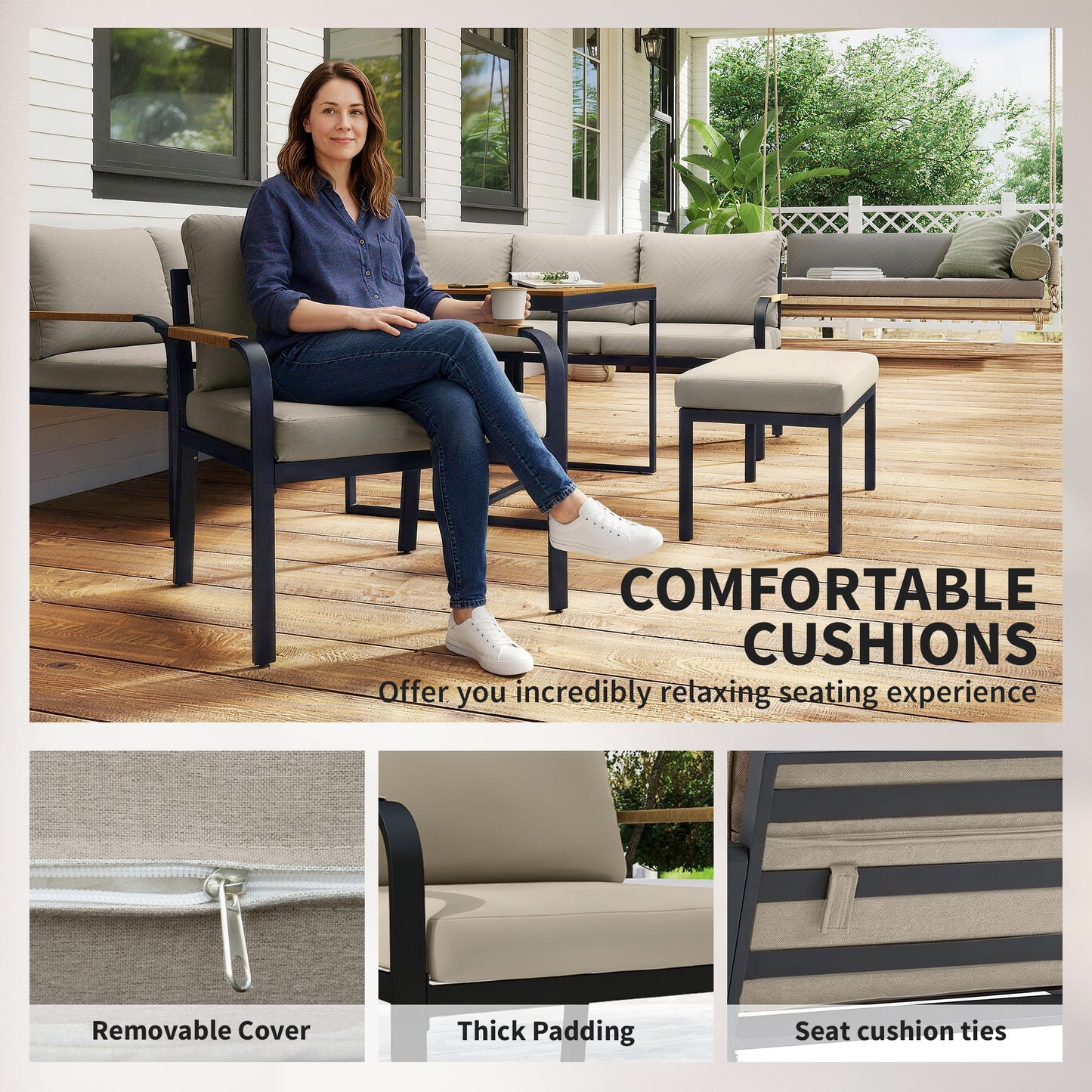 Outsunny 7 Seater Outdoor Garden Furniture Set With Cushions Rattan Style Conversation Set For Patio Khaki