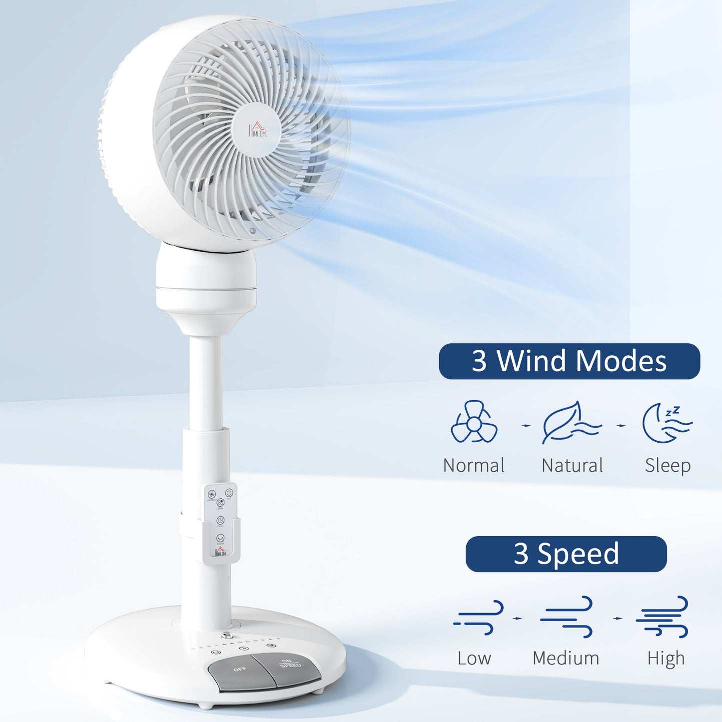 HOMCOM 9 Inch Air Circulator Fan Remote 3 Speeds 3 Modes 70 Degree Oscillation 90 Degree Tilt For Home Office White
