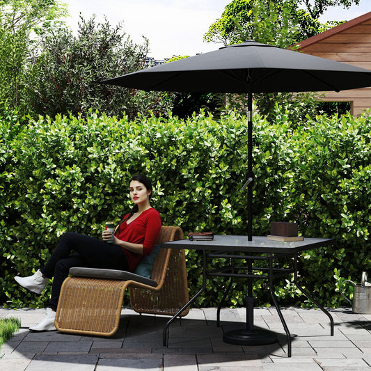 Outsunny Square Garden Dining Table With Tempered Glass Top And Umbrella Hole 100 X 100 Cm