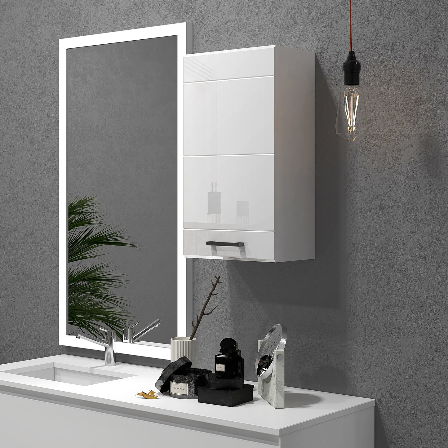 Kleankin High Gloss Bathroom Wall Cabinet Storage With Soft Close Door 3 Shelves Adjustable White