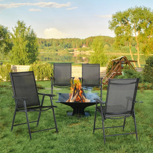 Outsunny 4-PCS Garden Armchairs Outdoor Patio Folding Modern Furniture, Black - ALL4U RETAILER LTD