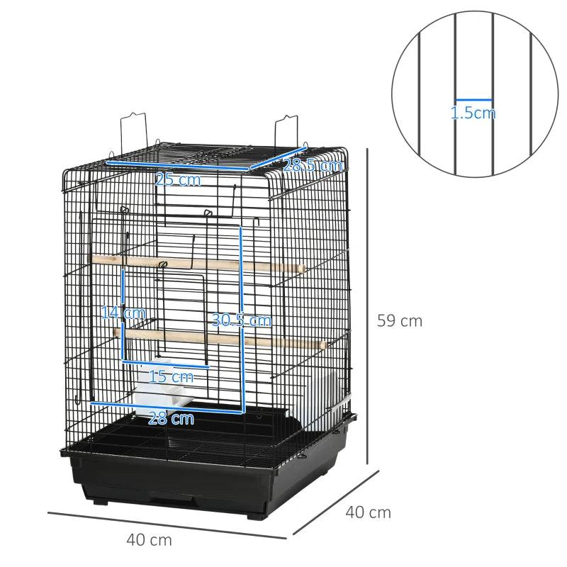 PawHut 59cm Bird Cage with Openable Top, Stand, Tray, Handles, Feeding Bowls - ALL4U RETAILER LTD