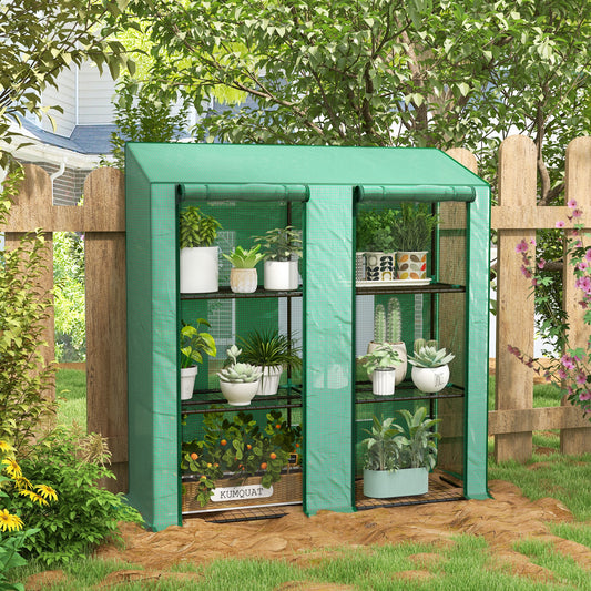 Outsunny 46 x 143cm Three Shelf Mini Greenhouse Green Plastic Garden Shelter With Roll Up Doors