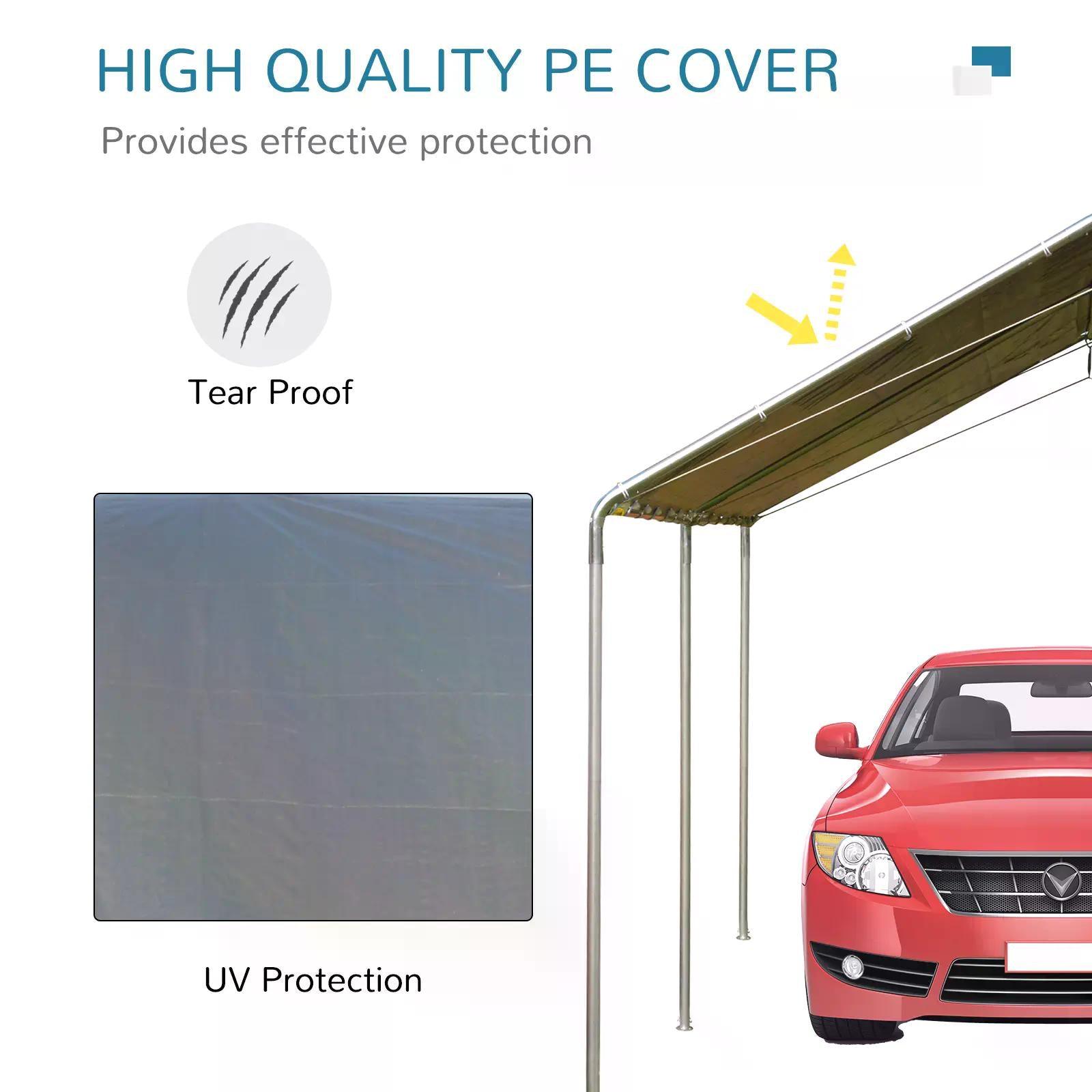 Outsunny 2-Rooms Outdoor Carport Galvanized Steel Frame Tent UV Resistant Grey - ALL4U RETAILER LTD