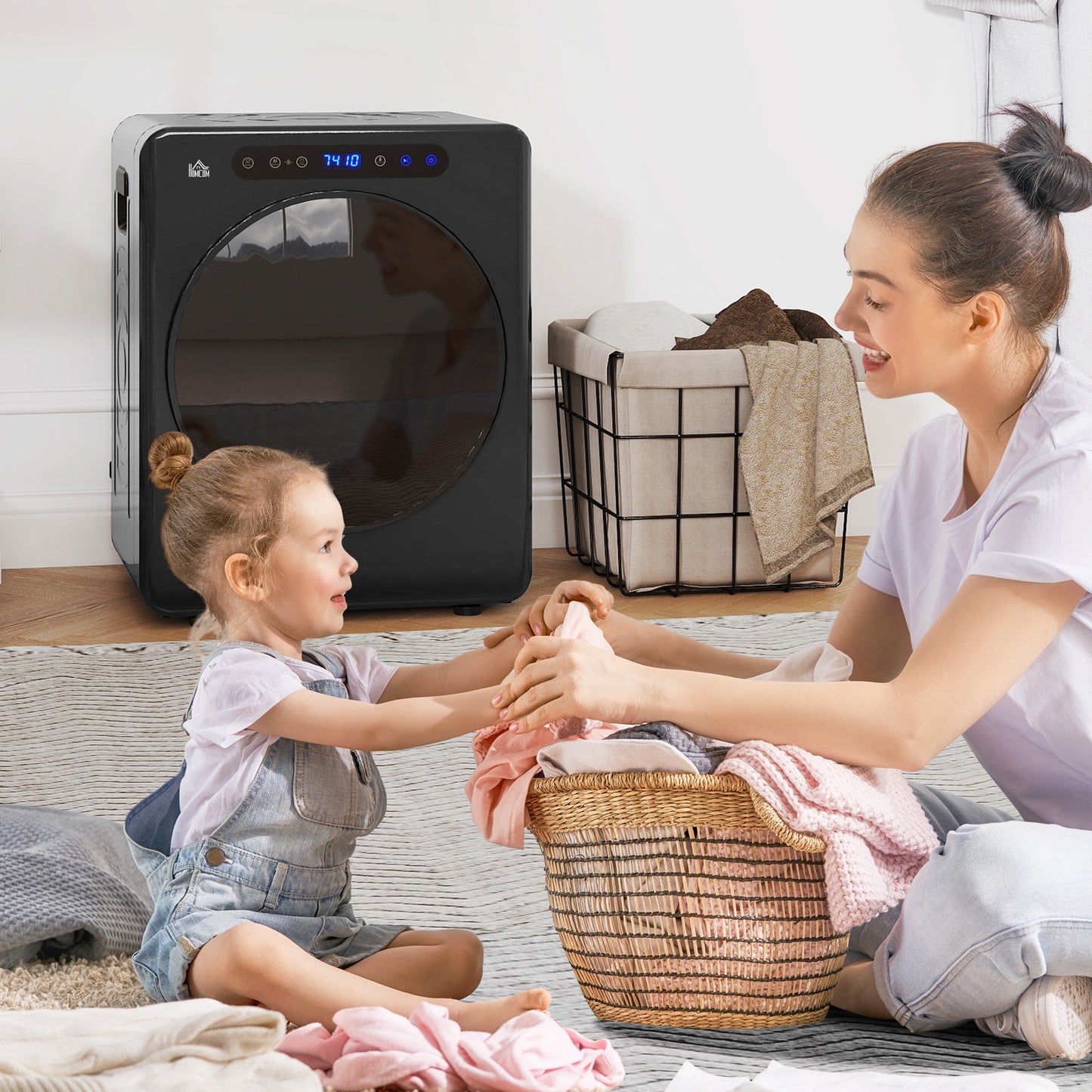 HOMCOM 4kg Compact Tumble Dryer With 40 To 60 Celsius Temperature Range Space Saving Black