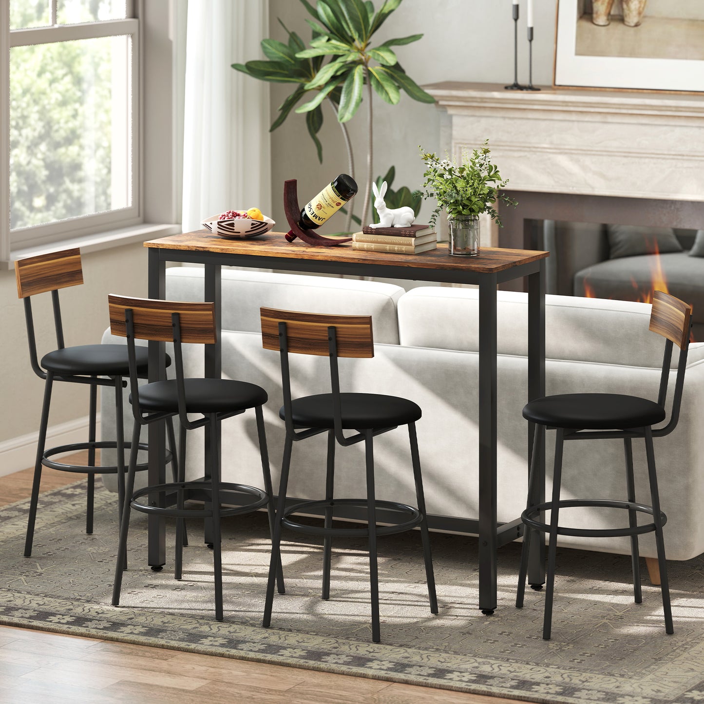 HOMCOM Rectangular Bar Table Wood Effect Pub Coffee Table For Small Space Industrial Rustic Brown