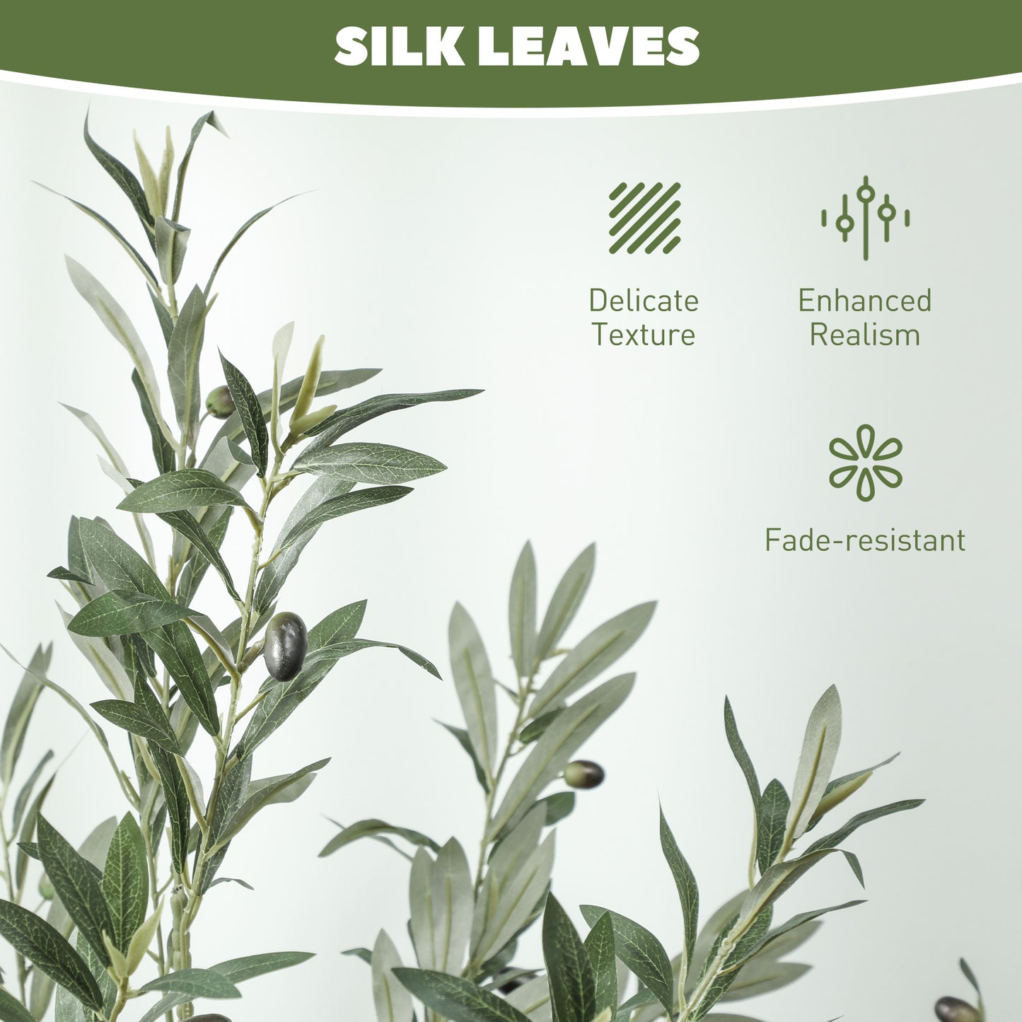 HOMCOM Set Of Two Silk Leaf Artificial Olive Trees With Cement Pots For Realistic Home Decor