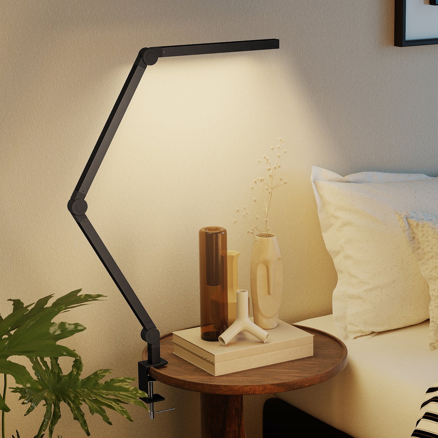 HOMCOM LED Desk Lamp With Clamp Swing Arm Dimmable Eye Caring Table Lamp Two Colour Modes Five Brightness Levels