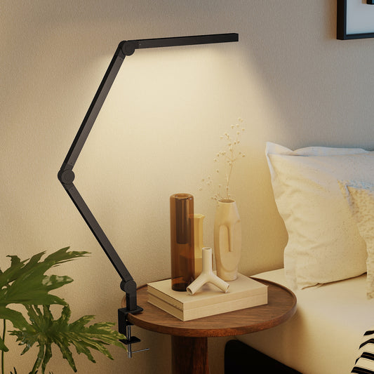 HOMCOM LED Desk Lamp With Clamp Swing Arm Dimmable Eye Caring Table Lamp Two Colour Modes Five Brightness Levels
