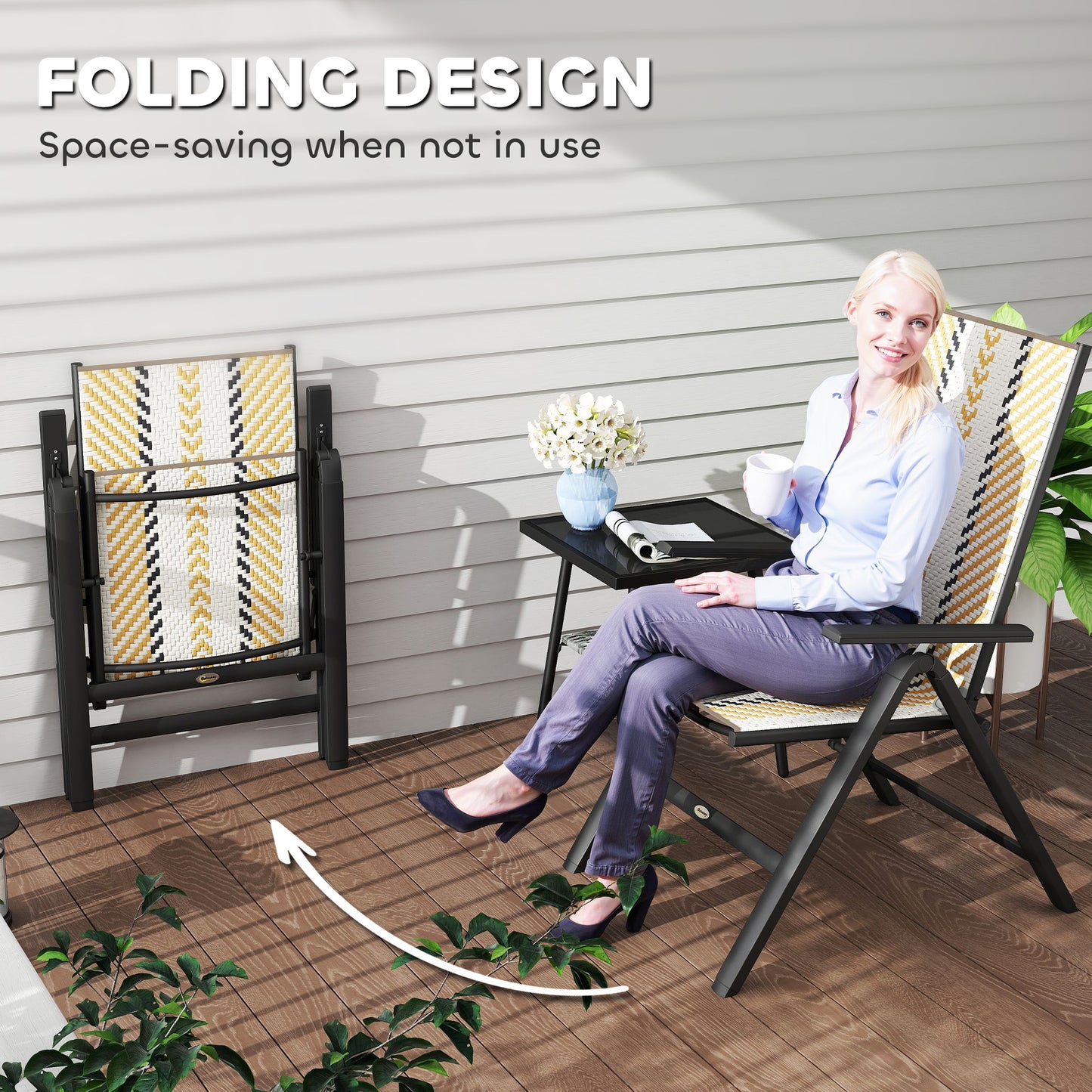 Outsunny Set Of Two Rattan Reclining Garden Chairs Foldable With Five Position Backrests Multicolour